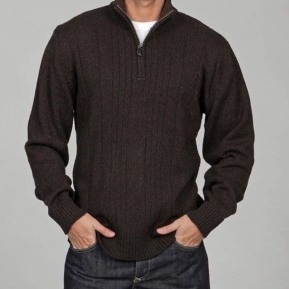 Oscar DeLa Renta 1/4Zip Dark Brown Mock Neck Ribbed Sherpa Lined Neck Sweater XL - Picture 3 of 16